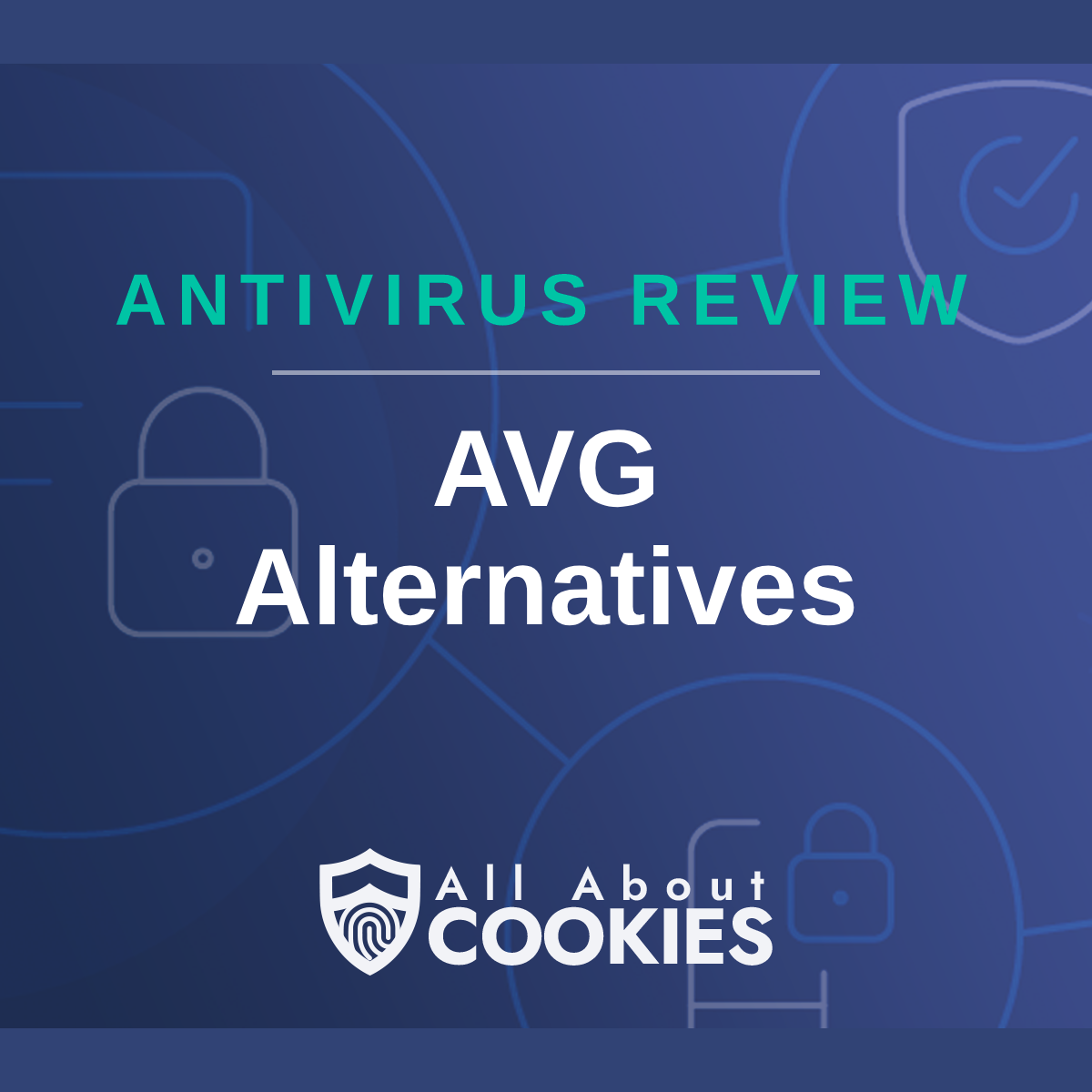 A blue background with images of locks and shields with the text “AVG Alternatives” and the All About Cookies logo.