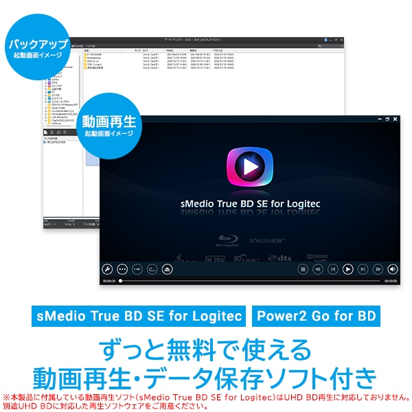 ポータブル ブルーレイドライブ USB-C Type-C USB-A Type-A M-Disc BDXL 4K Ultra HD ブルーレイ再生対応 動画再生 データ保存 ソフト付き【LBD-LPWAWU3CSDB】