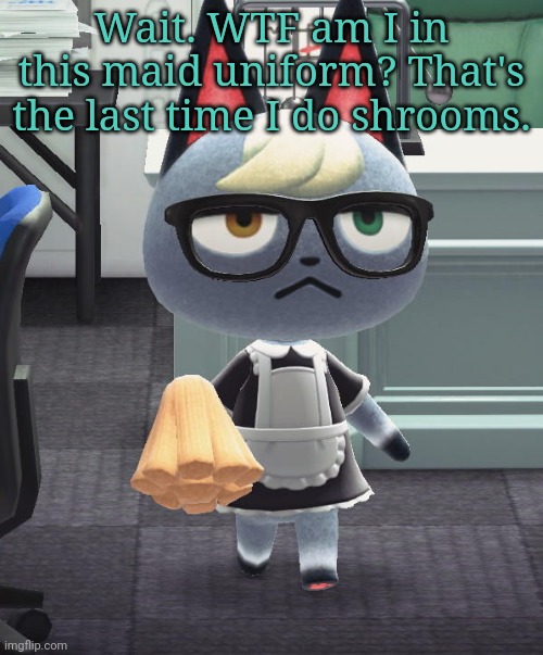 Wait. WTF am I in this maid uniform? That's the last time I do shrooms. | image tagged in raymond maid | made w/ Imgflip meme maker