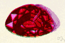 ruby - a transparent piece of ruby that has been cut and polished and is valued as a precious gem