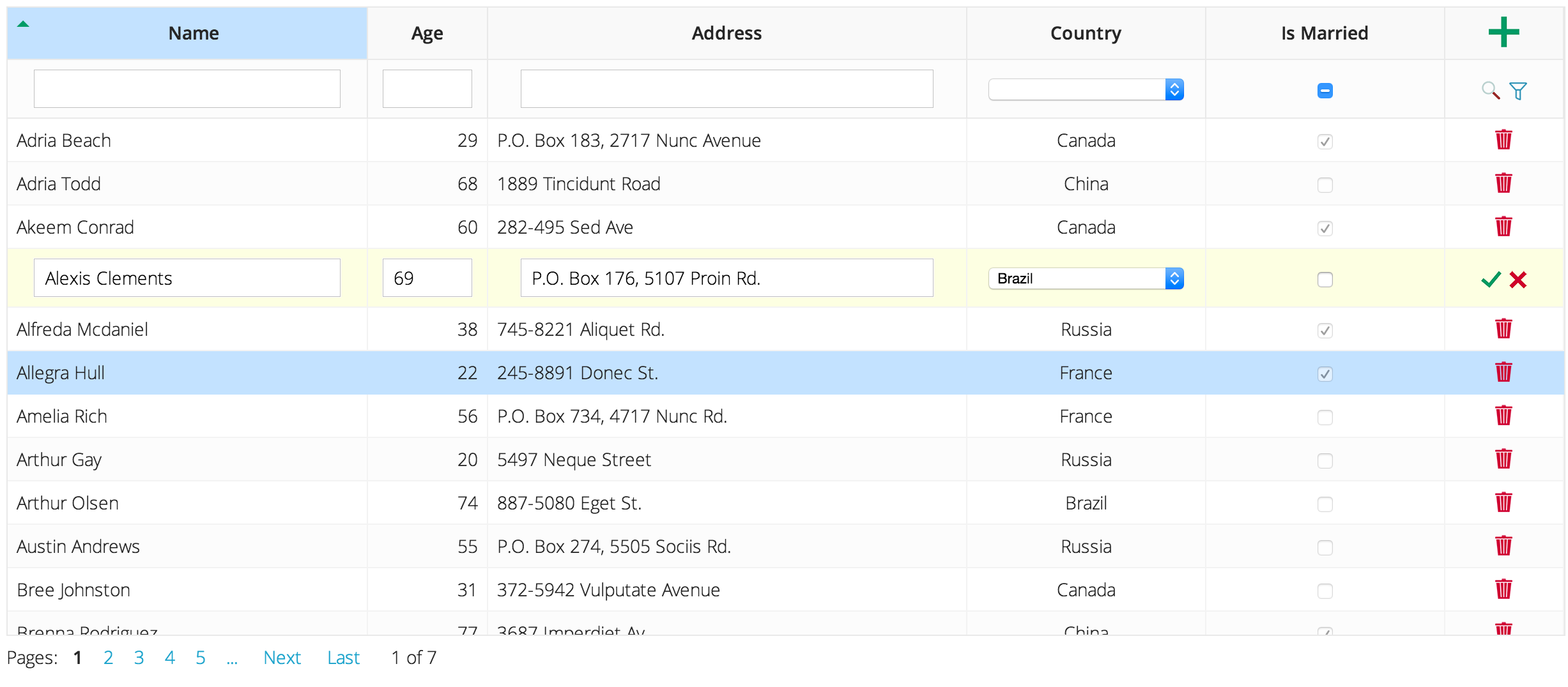 jsGrid lightweight client-side data grid