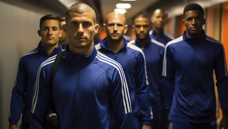 View of soccer players before the show