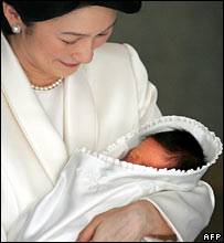 Princess Kiko holding her newborn son Hisahito