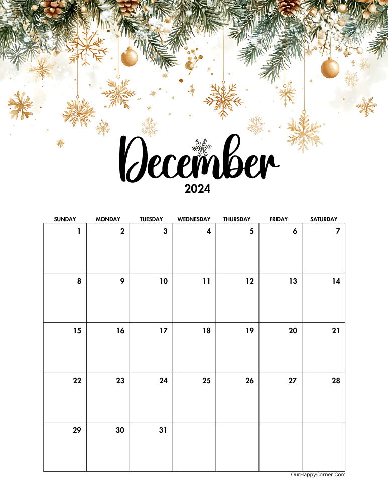 Calendar decorated with Christmas ornaments