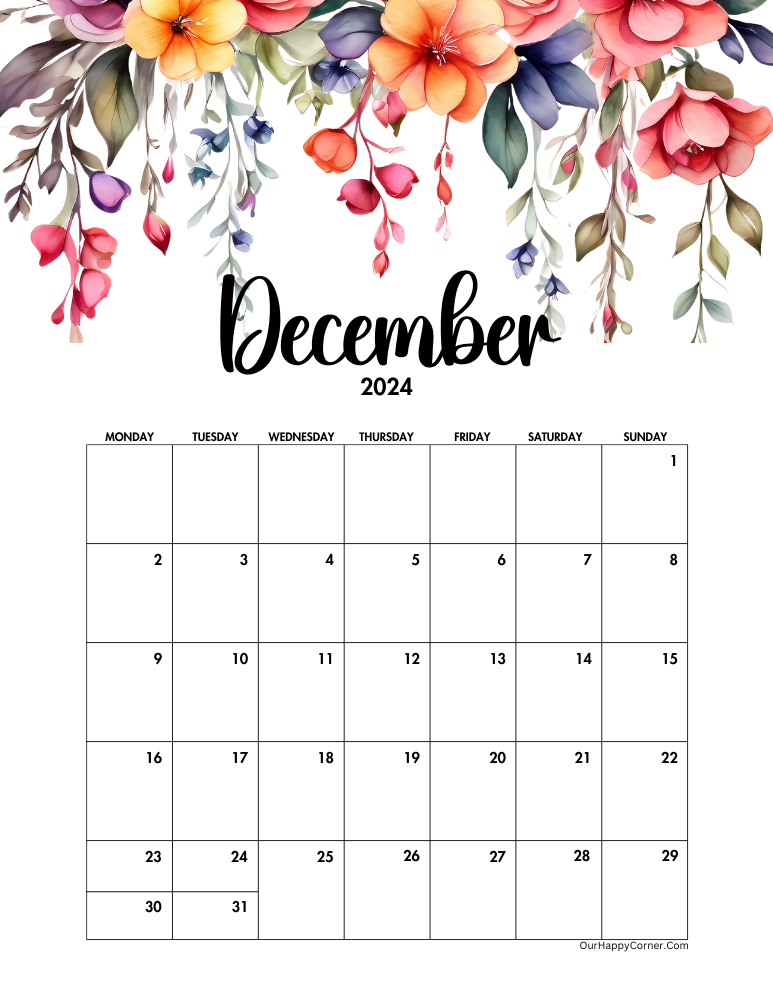 Monday start floral calendar