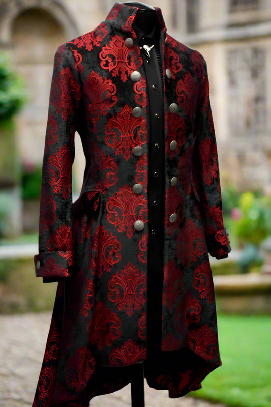 Shrine of Hollywood ORDER OF THE DRAGON COAT - BLACK AND RED VELVET BROCADE Men's Coats