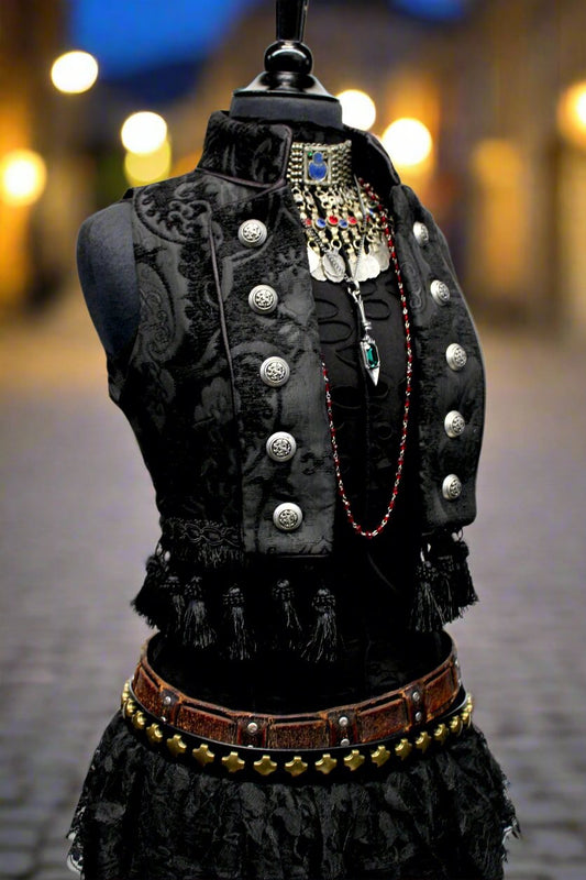 Shrine of Hollywood TOREADOR VEST - BLACK TAPESTRY Women's corset tops