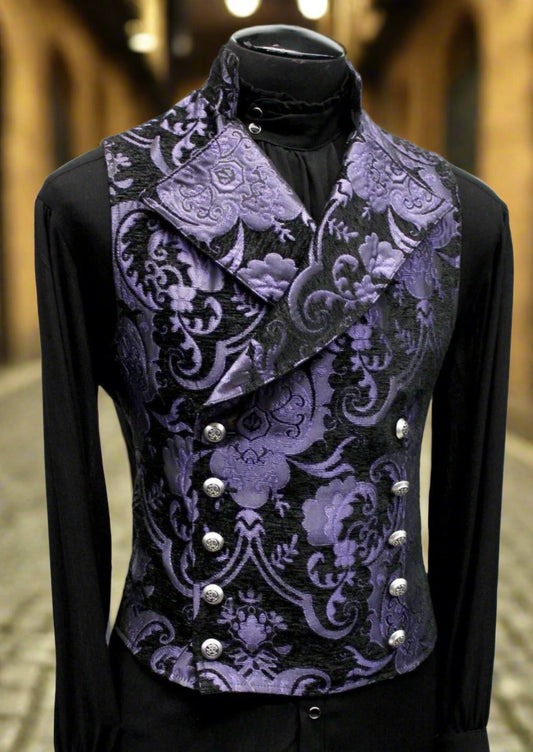 Shrine of Hollywood CAVALIER VEST - Purple/Black Tapestry best seller cavalier formal goth gothic Men's Vests purple steampunk tapestry vest victorian wedding