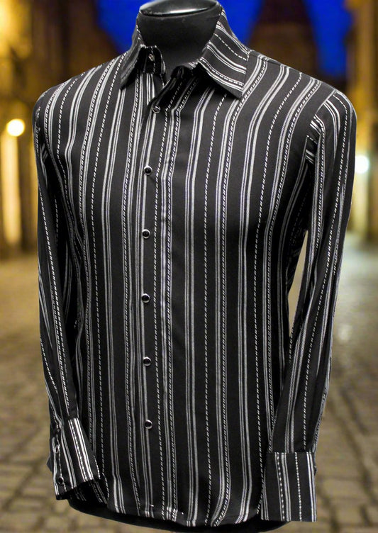 Shrine of Hollywood DRESSED TO ILL Shirt- Pinstripe Rayon Gabardine button up dress shirt formal gangster long sleeve Men's Shirts new pinstripe shirt wedding