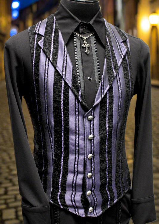 Shrine of Hollywood ARISTOCRAT VEST - Purple Stripe Tapestry formal Men's Vests purple steampunk stripe tapestry vest wedding