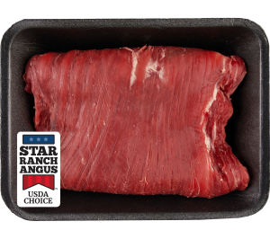 Raw flank steak in a package