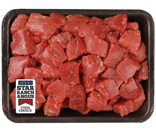 Raw stew meat in a package