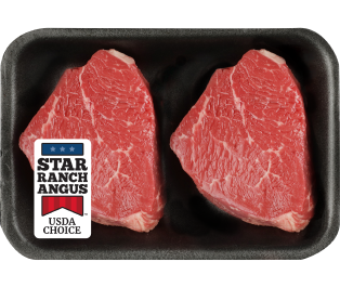 Two raw top sirloin steaks in a package