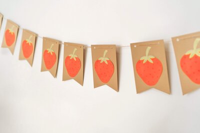 Handmade strawberry banner flag with strawberries on flags