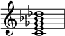 
{
\override Score.TimeSignature #'stencil = ##f
\relative c' { 
  \clef treble 
  \time 4/4
  <c e ges bes des>1
} }
