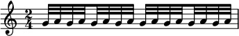  {
    \relative c'' {
        \time 2/4
        g32[ a g \set stemRightBeamCount = #1 a \set stemLeftBeamCount = #1 g a g a]
        g32[ a g \set stemRightBeamCount = #1 a \set stemLeftBeamCount = #1 g a g a]
    }
}
