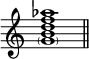  {
\omit Score.TimeSignature \relative c'' {
        <\parenthesize g b d f aes>1 \bar "||"
    }
}
