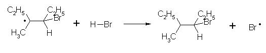 Réaction entre le dérivé bromé radicalisé du 3-méthylhexane sur l'acide bromhydrique.