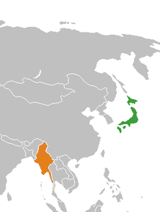 JapanとMyanmarの位置を示した地図