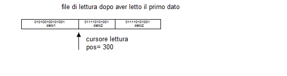 Il cursore di un file binario dopo aver letto il primo dato, pos attuale 300