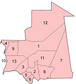 Harta regiunilor Mauritaniei