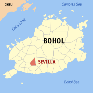 Mapa sa Bohol nga nagapakita kon asa nahimutangan ang Sevilla