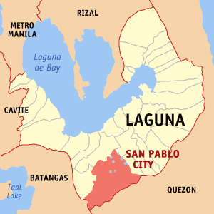 Mapa ti Laguna a mangipakita iti lokasion ti Ciudad ti San Pablo