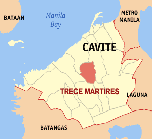 Mapa ti Cavite a makita ti lokasyon ti Ciudad ti Trece Martires