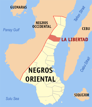 Mapa sa Negros Oriental nga nagapakita kon asa ang La Libertad