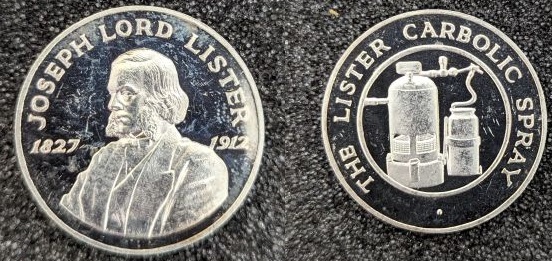 Medallion commemorating Lister's development of a carbolic spray device.[445]