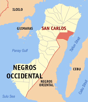 Mapa han Negros Occidental nga nagpapakita kon hain nahamutangan an Syudad han San Carlos