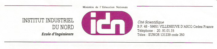 Bandeau IDN - Institut industriel du Nord de 1972 à 1991