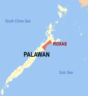 Bản đồ Palawan với vị trí của Roxas