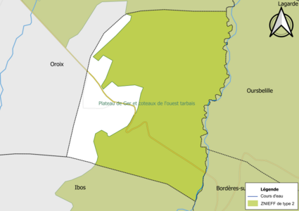 Carte de la ZNIEFF de type 2 sur la commune.