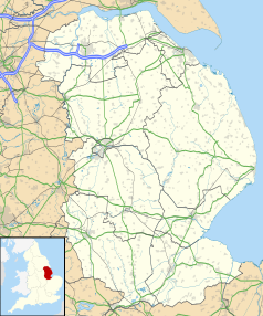 Mapa konturowa Lincolnshire, po prawej nieco u góry znajduje się punkt z opisem „Authorpe”