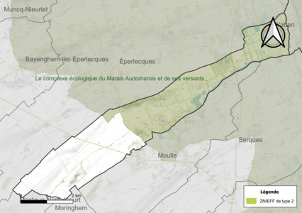 Carte de la ZNIEFF de type 2 sur la commune.