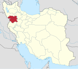 Provinsen Kurdistans läge i Iran