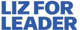 "Liz for Leader" written in blue block capitals.