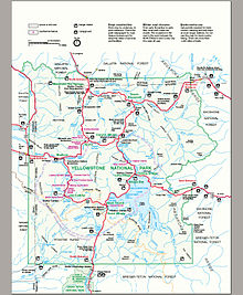 Carte montrant les principaux lieux et itinéraires touristiques du parc.