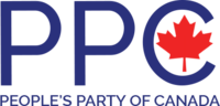 Former logo of the People's Party of Canada including the abbreviation and full name of the party. The maple leaf is displayed inside the C in PPC.