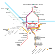 Netzplan der Heidelberger Straßenbahnen mit Neckar als referenz