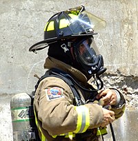 Toronto firefighter wearing an SCBA