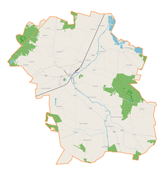 Mapa konturowa gminy Gorzkowice, u góry nieco na lewo znajduje się punkt z opisem „Sobakówek”