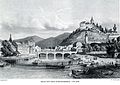 Schlossberg und Ferdinandsbrücke (1855) (heute: Keplerbrücke), davor die Franz-Karl-Brücke (heute: Hauptbrücke) [Anm. 1]