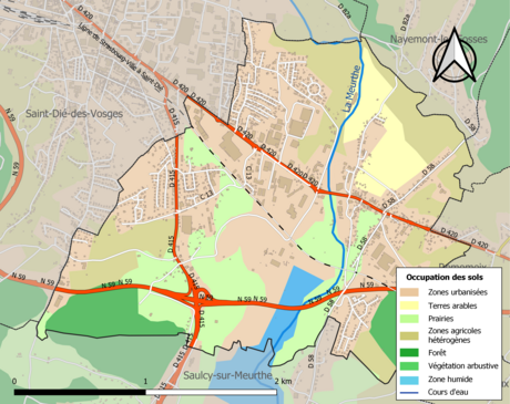 Carte en couleurs présentant l'occupation des sols.