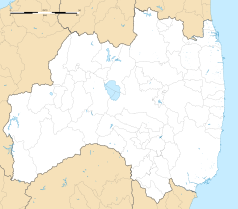 Mapa konturowa Fukushimy, blisko centrum na dole znajduje się punkt z opisem „Ten’ei”