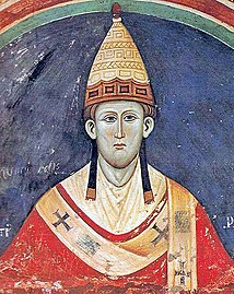 Roman Catholic Popes wear red as the symbol of the blood of Christ. This is Pope Innocent III, in about 1219.