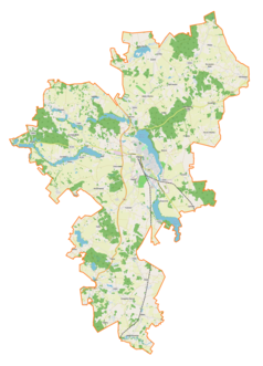 Mapa konturowa gminy Olecko, w centrum znajduje się punkt z opisem „Jaśki”