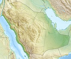 Mapa konturowa Arabii Saudyjskiej, w centrum znajduje się punkt z opisem „Rijad”