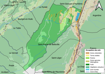 Carte des infrastructures et de l'occupation des sols en 2018 (CLC) de la commune.